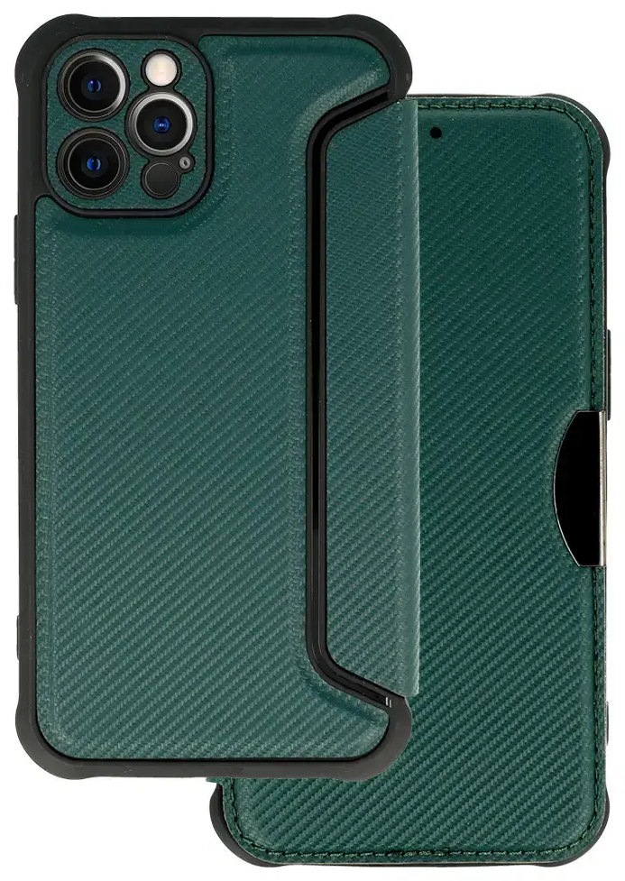 Razor Carbon raamatutüüpi telefoni ümbris iPhone 12 Pro roheline