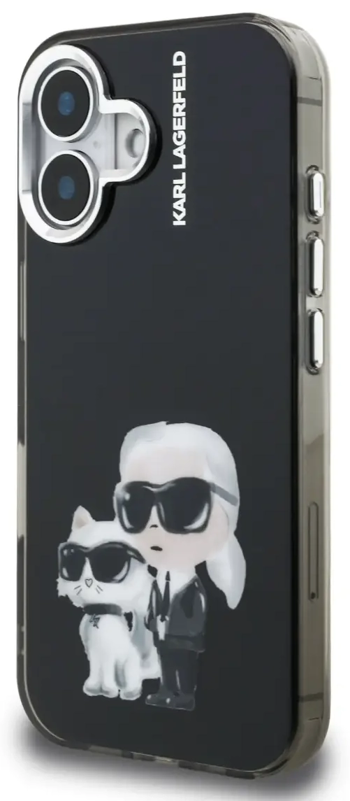 Karl Lagerfeld IML Aquarelle Karl and Choupette Case for iPhone 16 Black