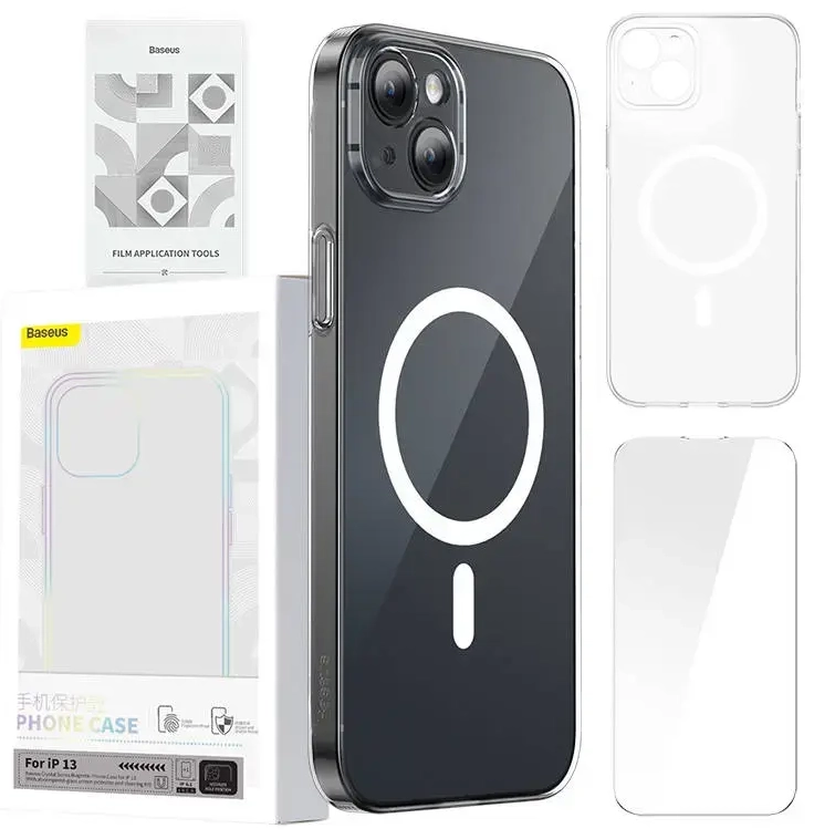 Baseus Crystal Clear apsauginis stiklas telefonui iPhone 13 skaidrus su valymo rinkiniu