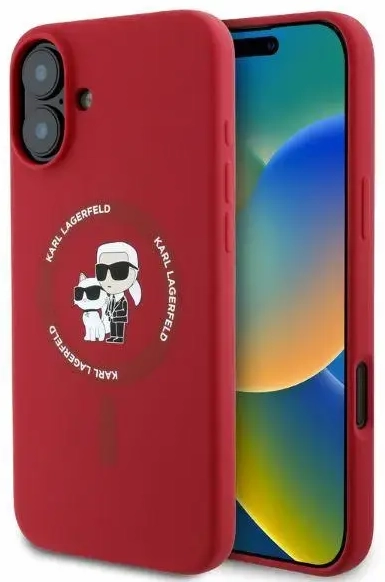 Karl Lagerfeld Karl&Choupette Heads telefona maciņš priekš iPhone 16 sarkans silikons