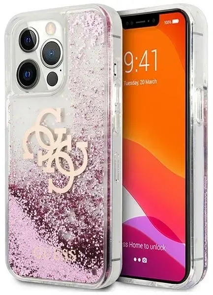 GUHCP13XLG4GPI Guess TPU Big 4G Liquid Glitter Pink Case for iPhone 13 Pro Max Transparent