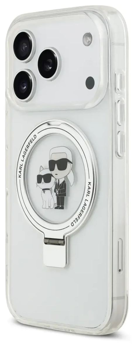 Karl Lagerfeld Ringstand Karl and Choupette phone case with MagSafe support for iPhone 17 Pro white