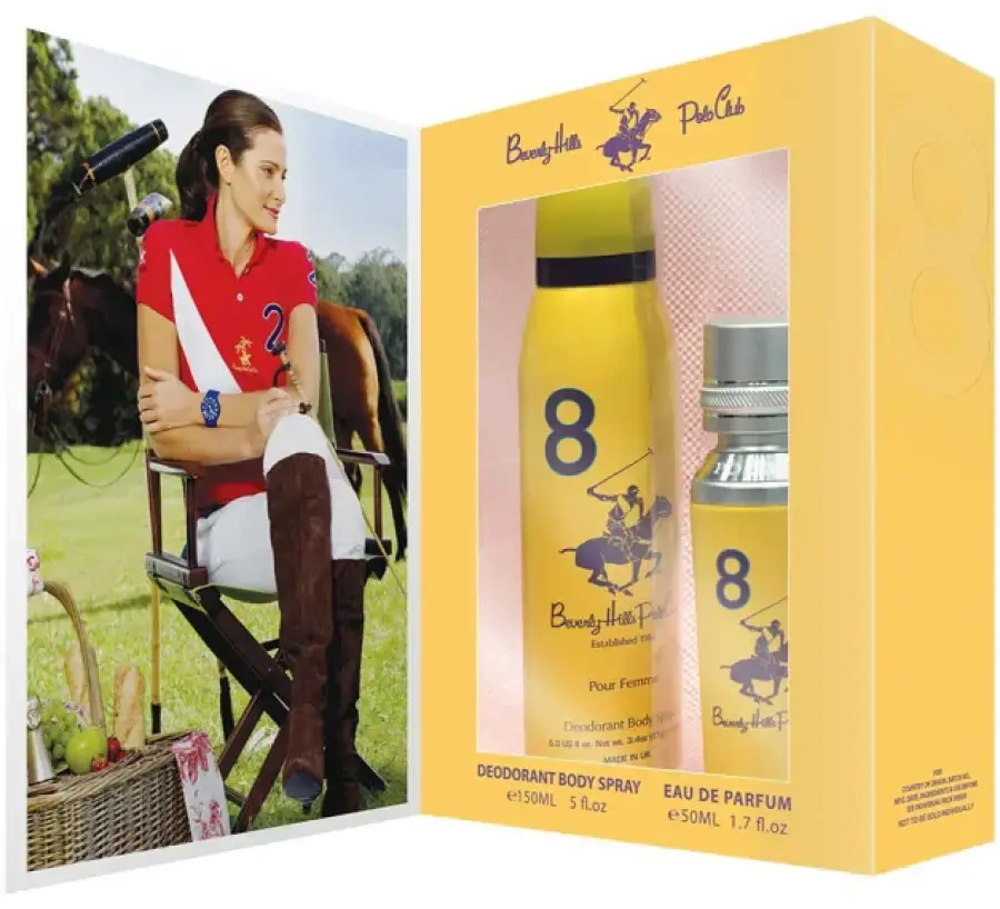 Gift Set Beverly Hills Polo Club: 1982 - Sport 8, Eau De Parfum, For Women, 50 ml + 1982 - Sport 8, Anti-Perspirant, Deodorant Roll-On, For Men, 50 ml