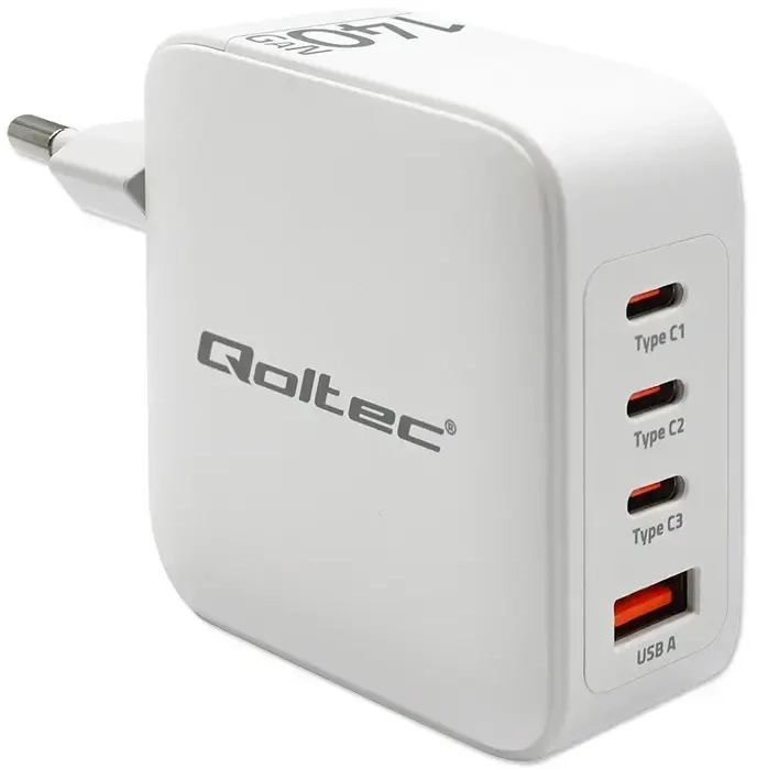 Qoltec Charger reisilaadija | 140W | PD, GaN | USB-C, USB-A