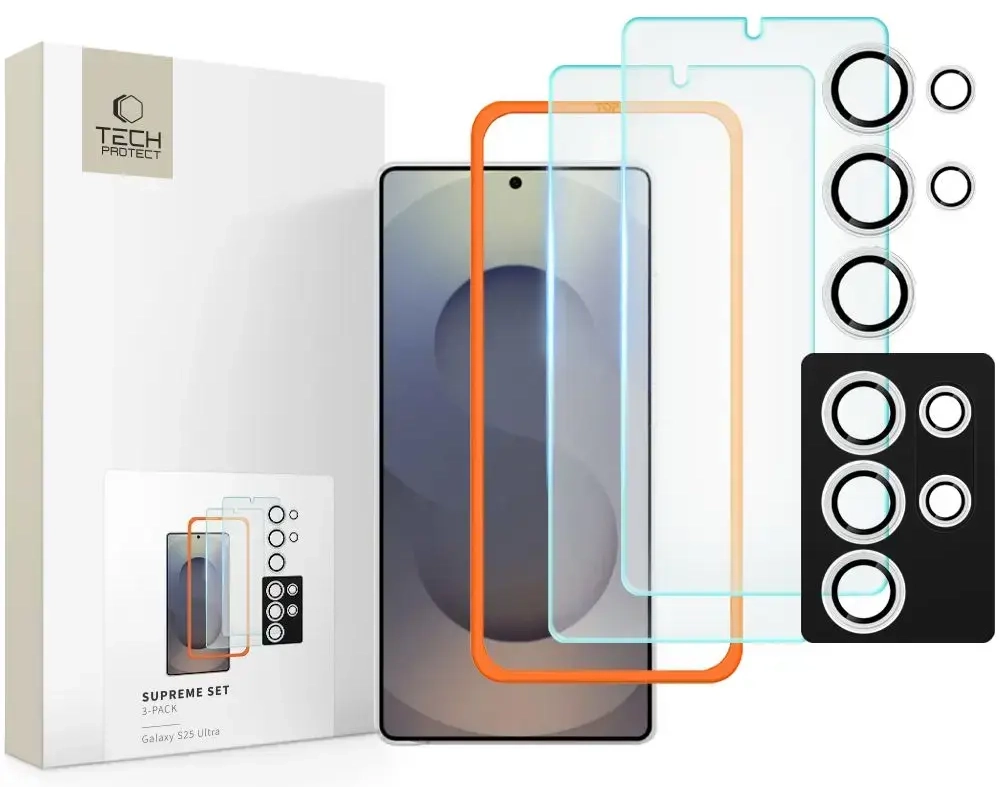 TECH-PROTECT SUPREME tempered glass for phone Samsung Galaxy S25 Ultra clear 3-pack