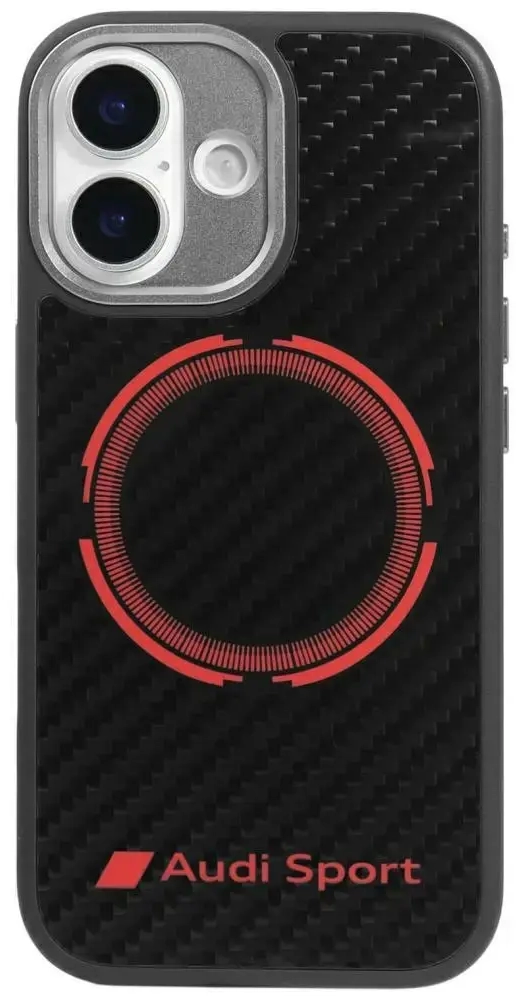 Audi RSQ Carbon Fiber Sport Red Circle чехол с поддержкой MagSafe для телефона iPhone 17 черный