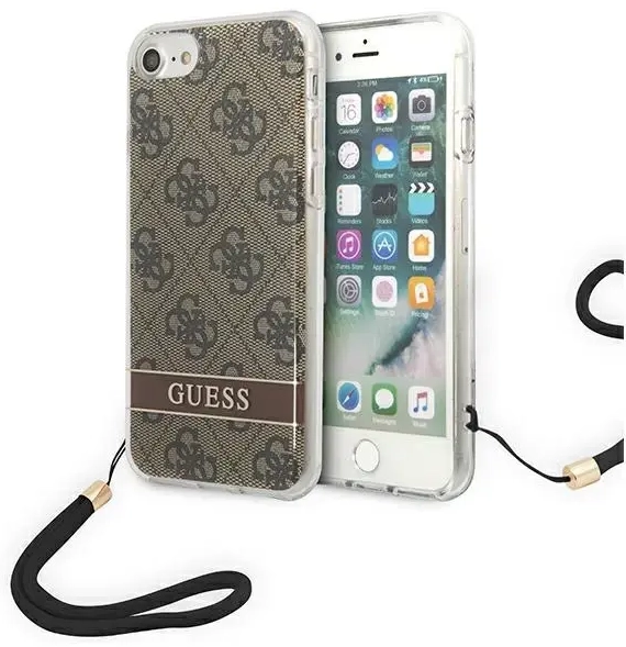 Guess GUOHCI8H4STW iPhone SE 2022 | SE 2020 | 7| 8 brązowy|brown hardcase 4G Print Strap