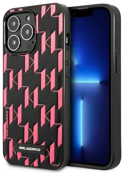 Karl Lagerfeld Monogram Plaque Case for iPhone 13 Pro Pink