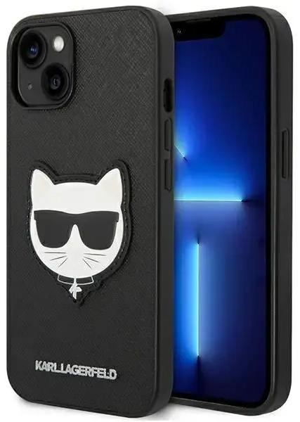 Karl Lagerfeld PU Saffiano Choupette Head dėklas iPhone 14 Plus, juodas