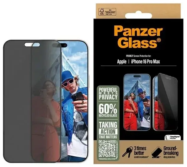 PanzerGlass Privacy Screen Protector iPhone 16 Pro Max 6.9" Ultra-Wide Fit P2864