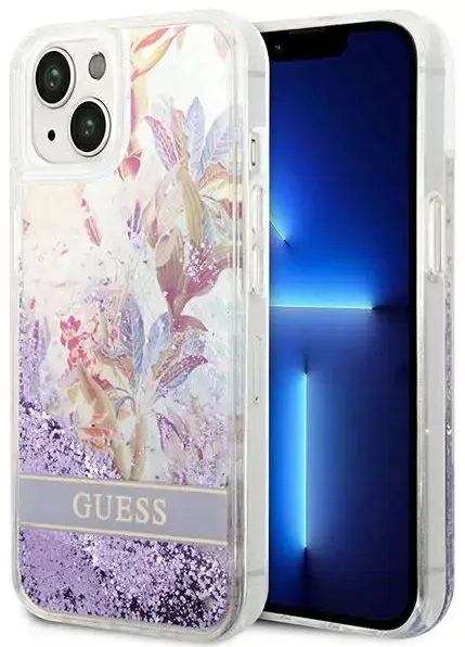 Guess GUHCP14MLFLSU iPhone 14 Plus 6,7" fioletowy|purple hardcase Flower Liquid Glitter
