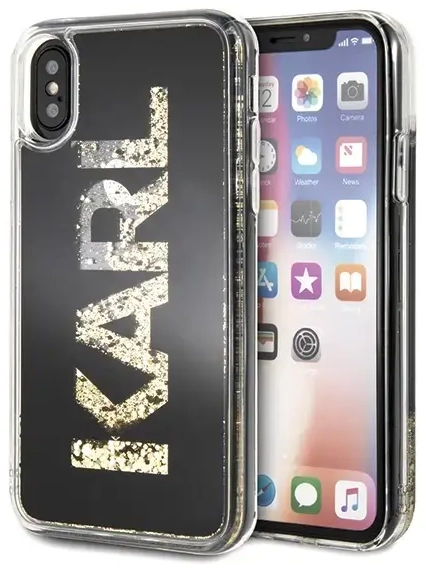 KLHCPXKAGBK Karl Lagerfeld PC|TPU Liquid Glitter Mirror Cover for iPhone X|XS Black