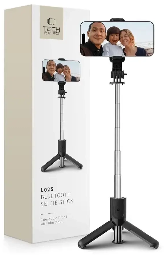 Tech-Protect L02S Bluetooth selfie stick with tripod up to 72cm - black
