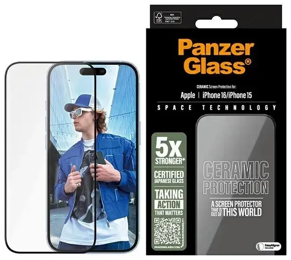 PanzerGlass Ceramic Screen Protector iPhone 16 6.1" Ultra-Wide Fit 2853