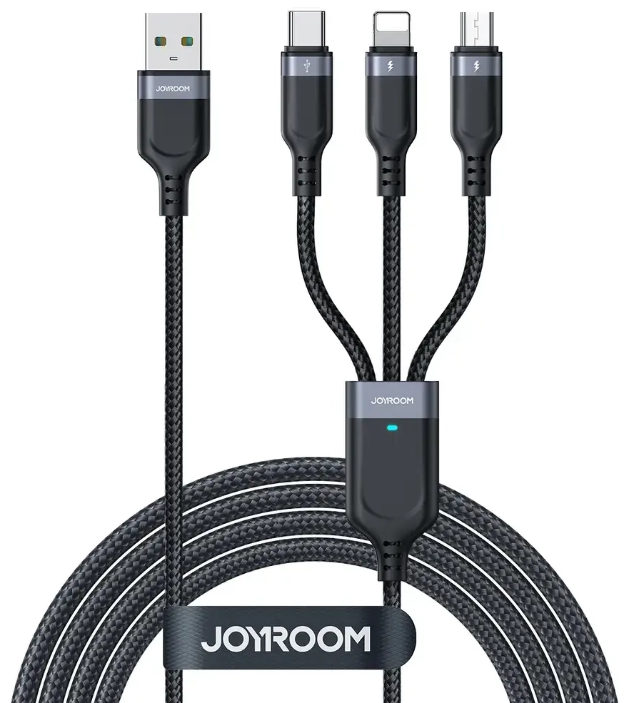 Joyroom Multi-Use Series S-A18 3-in-1 провод для передачи данных и зарядки | USB-A на Lightning, USB-C, Micro USB | 0.3m | чёрный