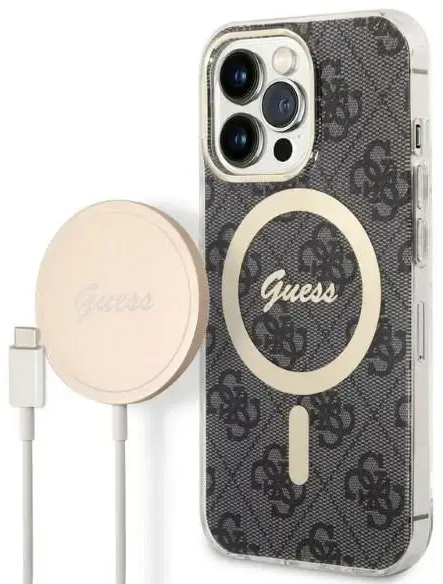 Set Guess GUBPP13LH4EACSK Case+ Charger iPhone 13 Pro black|black hard case 4G Print MagSafe
