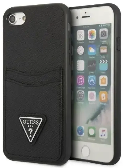 Guess GUHCI8PSATPK iPhone 7|8 SE 2020 | SE 2022 hardcase czarny|black hardcase Saffiano Triangle Logo Cardslot