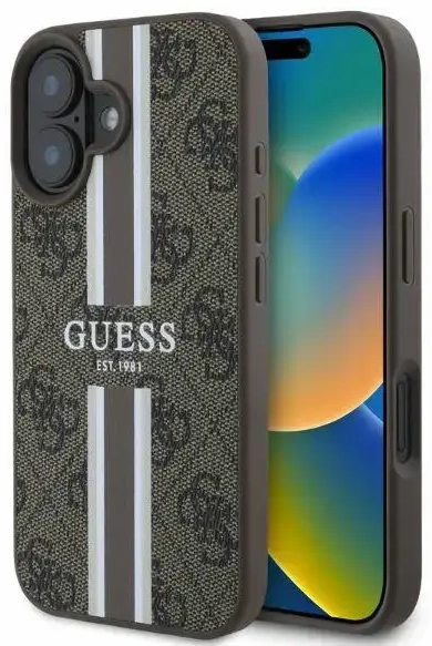 Guess GUHMP16SP4RPSW iPhone 16 6.1" brązowy|brown hardcase 4G Printed Stripes MagSafe