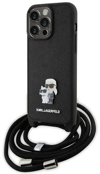Karl Lagerfeld KLHCP15XSAKCPSK iPhone 15 Pro Max 6.7" hardcase czarny|black Crossbody Saffiano Metal Pin Karl & Choupette