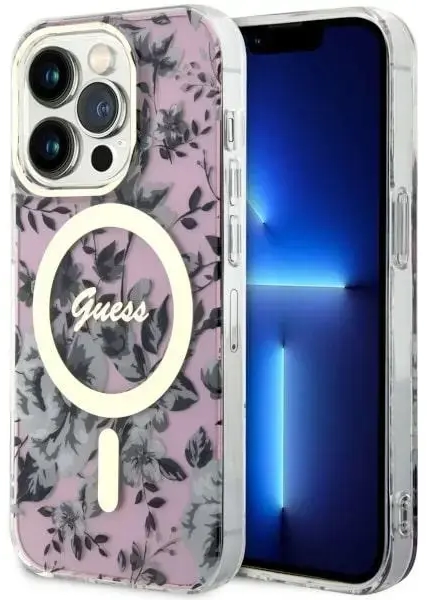 Guess GUHMP14XHCFWSP iPhone 14 Pro Max 6.7" różowy|pink hardcase Flower MagSafe