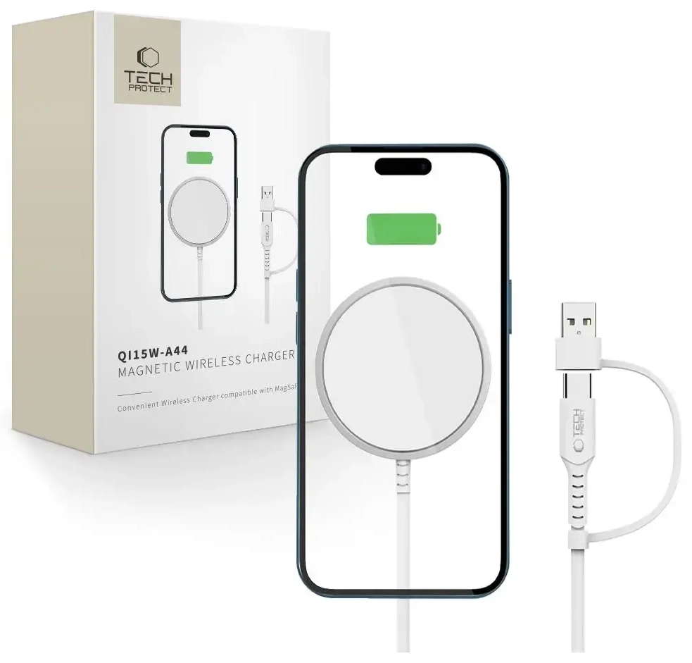Tech-Protect QI15W-A44 беспроводная зарядка | Qi | Совместима с MagSafe | 15W | белая