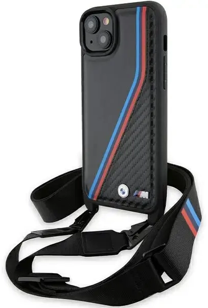 BMW BMHCP15M23PSVTK iPhone 15 Plus | 14 Plus 6.7" czarny|black hardcase M Edition Carbon Tricolor Lines & Strap