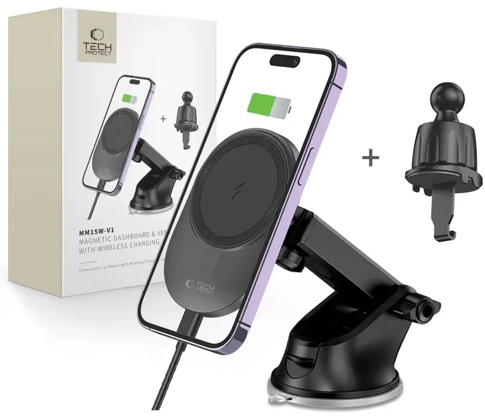 Tech-Protect MM15W-V1 car phone holder with MagSafe 15W inductive charger for cockpit | air vent - black