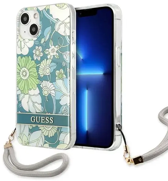 Guess GUHCP13SHFLSN iPhone 13 mini 5,4" zielony|green hardcase Flower Strap