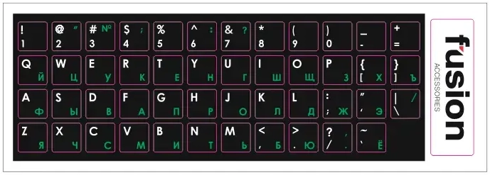 Fusion laminētas tastatūras uzlīmes RU | ENG Zaļas