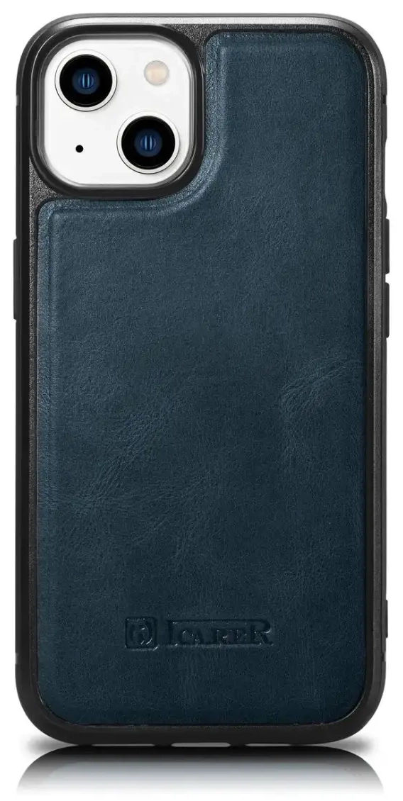 iCarer Leather Oil Wax case covered with natural leather for iPhone 14 Plus blue (WMI14220719-BU)