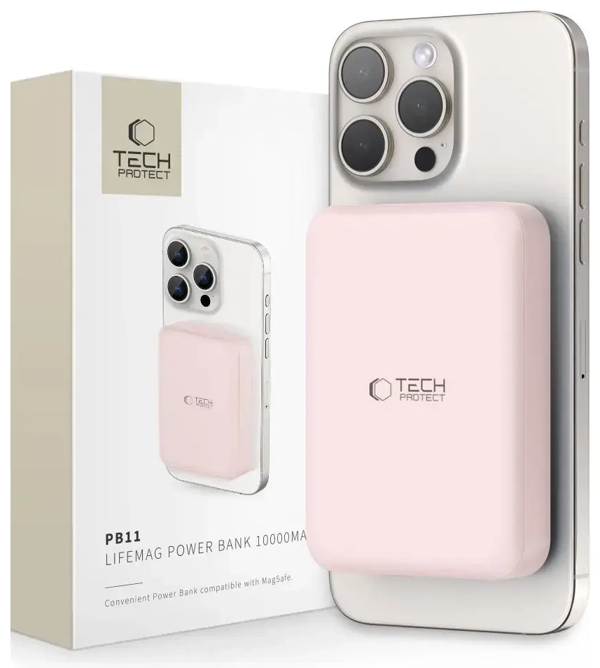 Tech-Protect LifeMag PB11 ārējais akumulators (powerbank) | 10000 mAh | 15W | USB-C, MagSafe | rozā