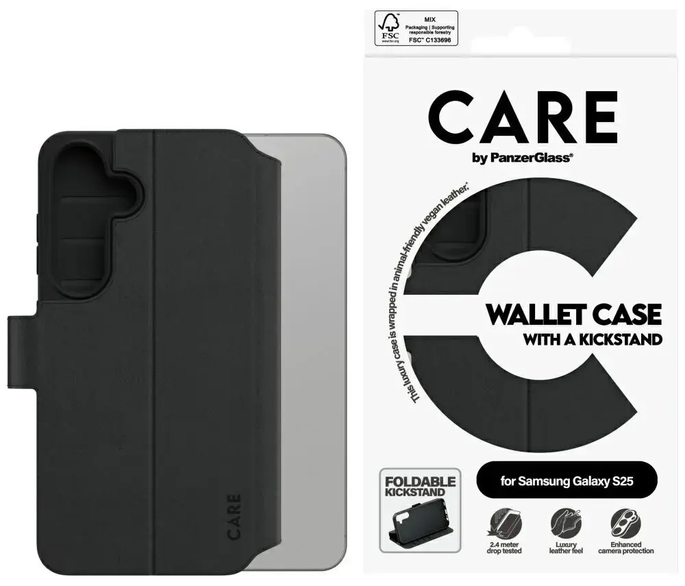 Etui CARE by PanzerGlass Feature Wallet   Kickstand do Samsung Galaxy S25 czarny