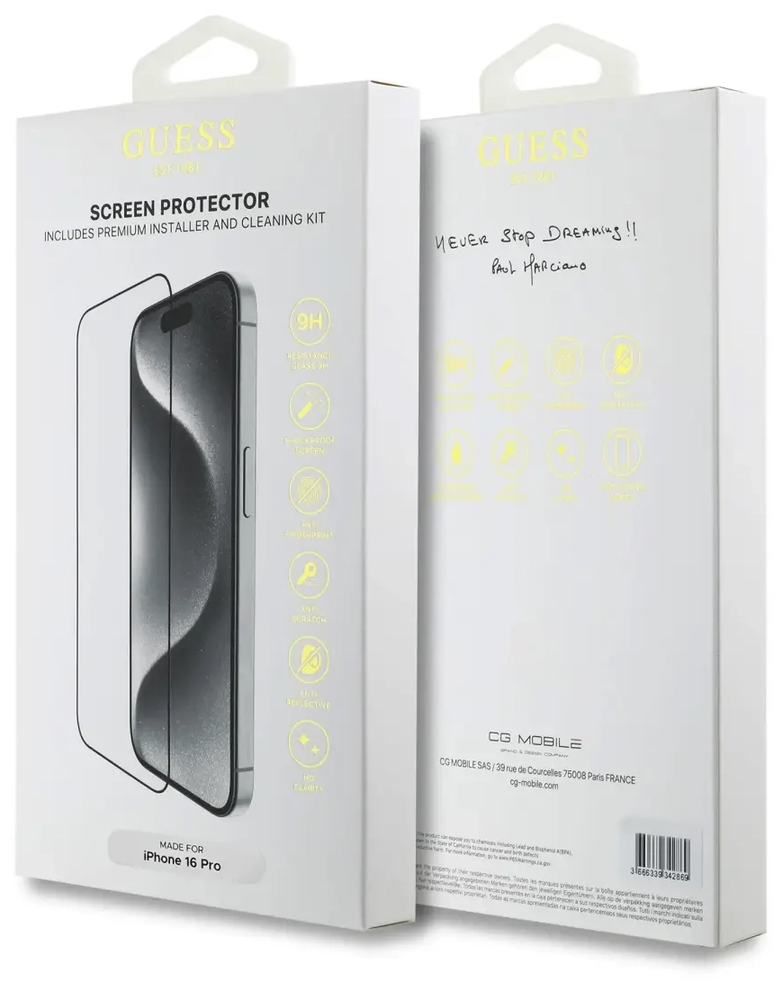 Guess защитное стекло 2.5D для iPhone 16 Pro Черный
