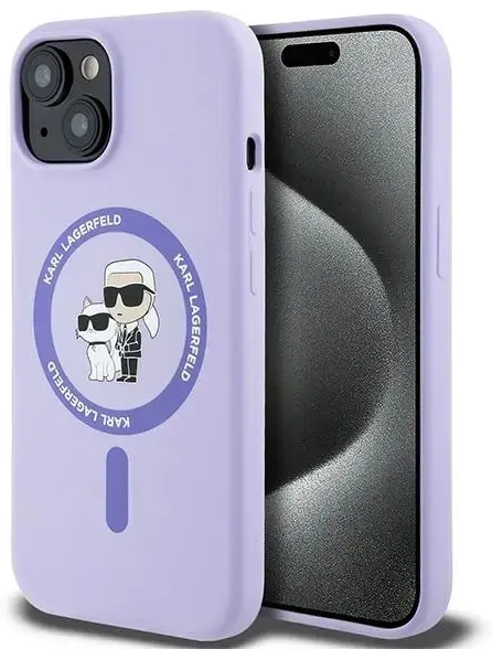 Karl Lagerfeld KLHMP15SSCMKCRHU iPhone 15 6.1" fioletowy|purple hardcase Silicone KC Heads Ring MagSafe