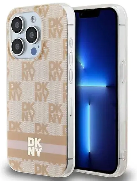 DKNY DKHMP13LHCPTSP iPhone 13 Pro | 13 6.1" różowy|pink hardcase IML Checkered Mono Pattern & Printed Stripes MagSafe