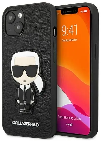 Karl Lagerfeld KLHCP13SOKPK iPhone 13 mini 5,4" czarny|black hardcase Saffiano Ikonik Karl`s Patch
