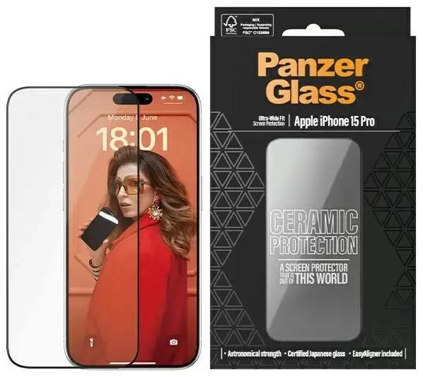 PanzerGlass Ceramic защитное стекло для телефона iPhone 15 Pro 6.1 Ultra-Wide-Fit Easy Aligner Included 2838
