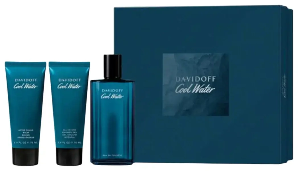 Set Davidoff: Cool Water, Eau De Toilette, For Men, 125 ml + Cool Water, Shower Gel, 75 ml + Cool Water, Calming, After-Shave Balm, 75 ml
