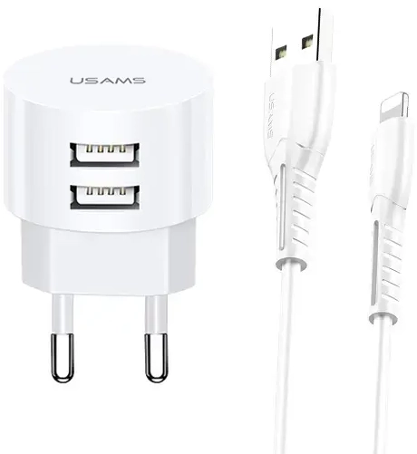 USAMS Charger tīkla lādētājs | 10.5W | | USB-A, Lightning | ar Lightning vadu komplektā | balts