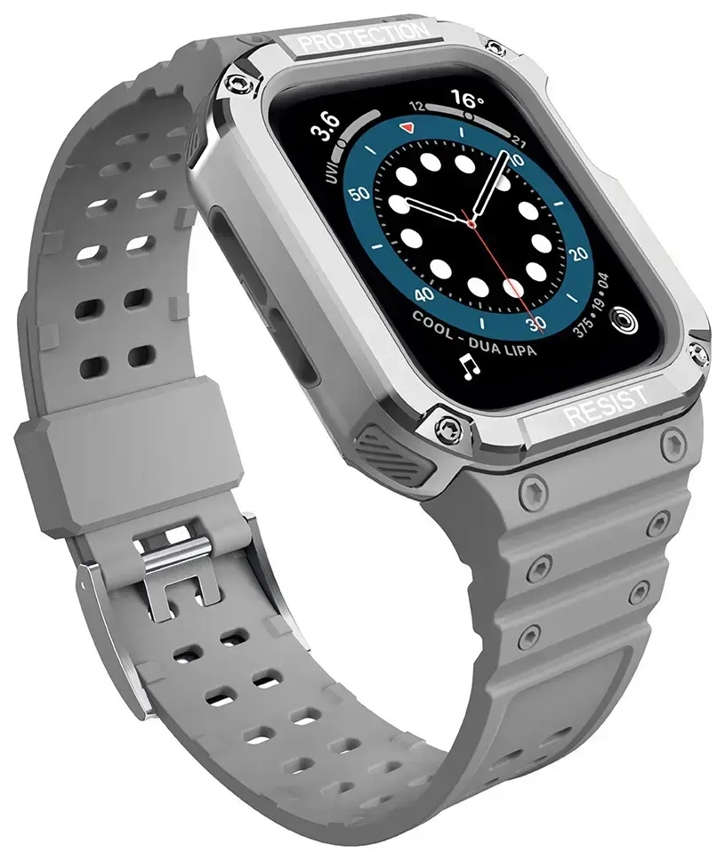 Protect Strap Band Band with Case for Apple Watch 7 | SE (41|40 | 38mm) Case Armored Watch Cover Gray