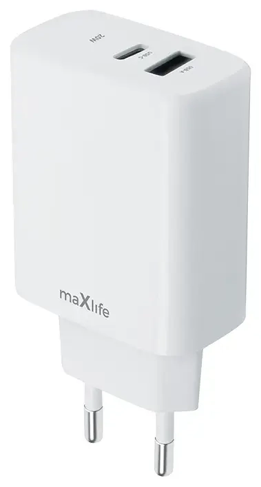 Maxlife MXTC-10-20AC tīkla lādētājs | 20W | PD, QC | USB-C, USB-A | balts