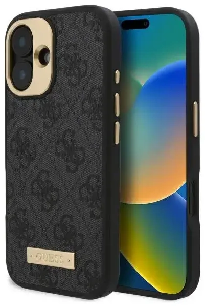 Guess GUHMP16SU4GPRK iPhone 16 6.1" czarny|black hardcase 4G Logo Plate MagSafe