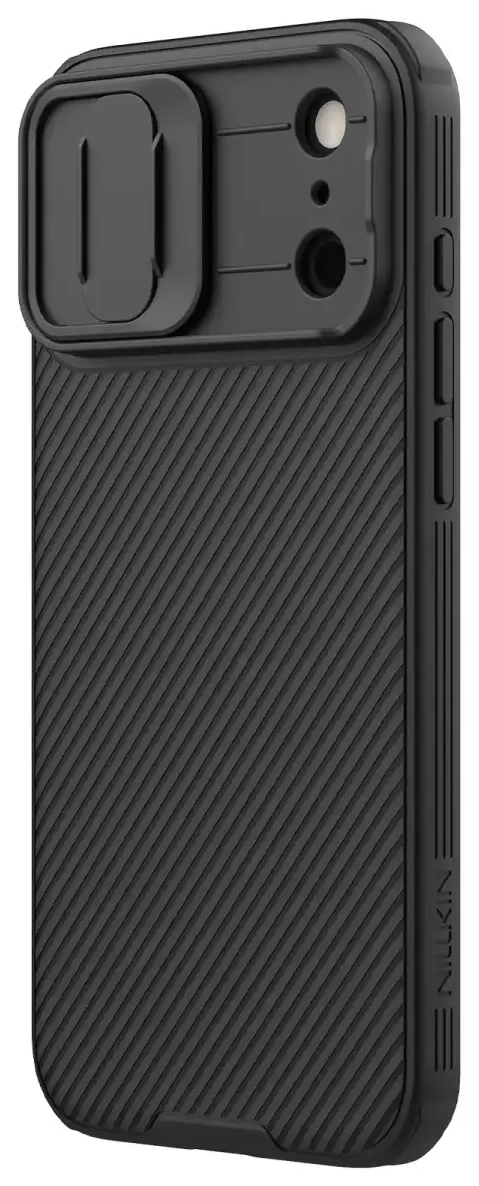 Nillkin CamShield PRO maciņš telefonam iPhone 17 Pro Max melns (ar kameras aizsargu)