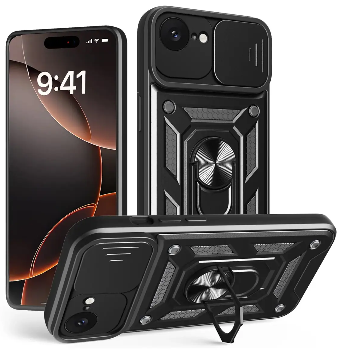 Defender Slide чехол с подставкой для телефона iPhone 16e чёрный (с защитой камеры)