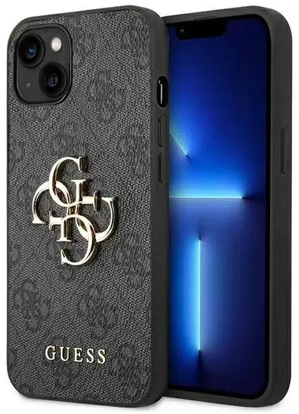 Guess PU 4G Metal Logo dėklas iPhone 14, pilkas