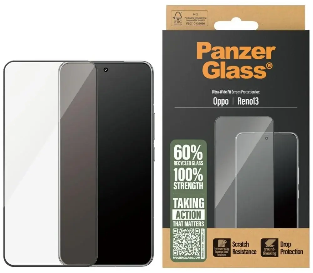 PanzerGlass Ultra-Wide Fit karastatud klaas musta raamiga Oppo Reno13 jaoks