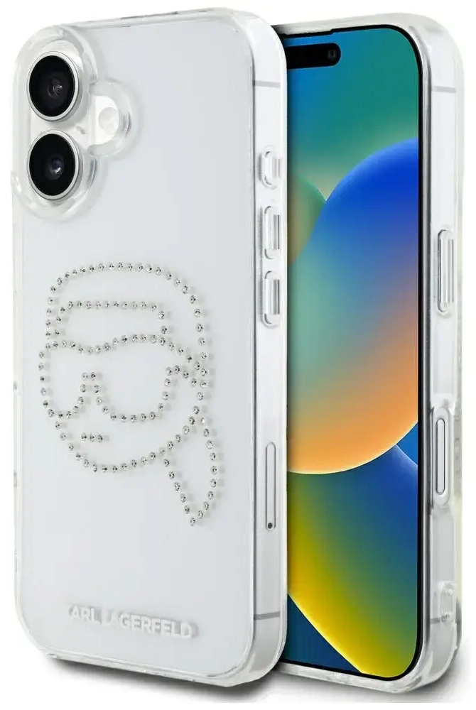 „Karl Lagerfeld“ IML „Rhinestones Karl Head“ dėklas „iPhone 16“, skaidrus