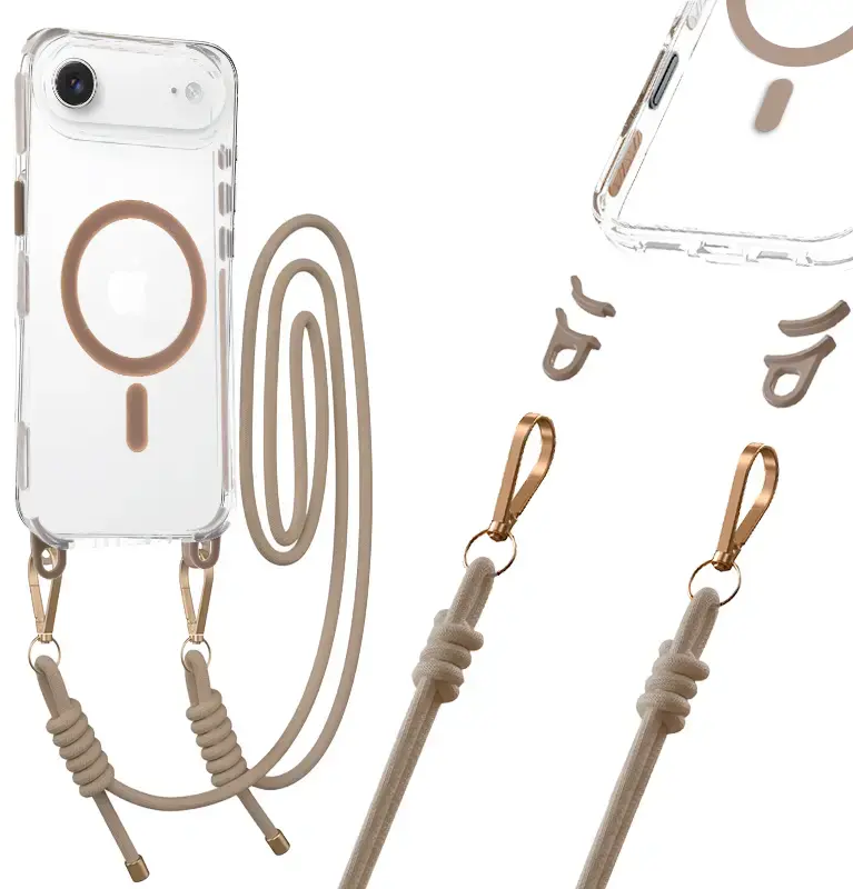 Tel Protect Strap Clear phone case for iPhone 17 Air gold