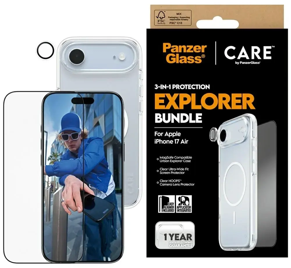 CARE by PanzerGlass Flagship Explorer 3-in-1 Case + Glass + Lens Protection Kit for iPhone Air