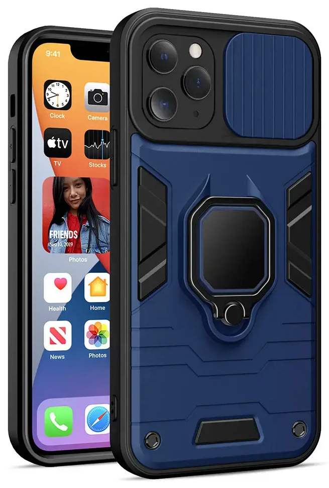 Ring Lens maciņš ar statīvu telefonam iPhone 13 Pro Max tumši zils (ar kameras aizsargu)